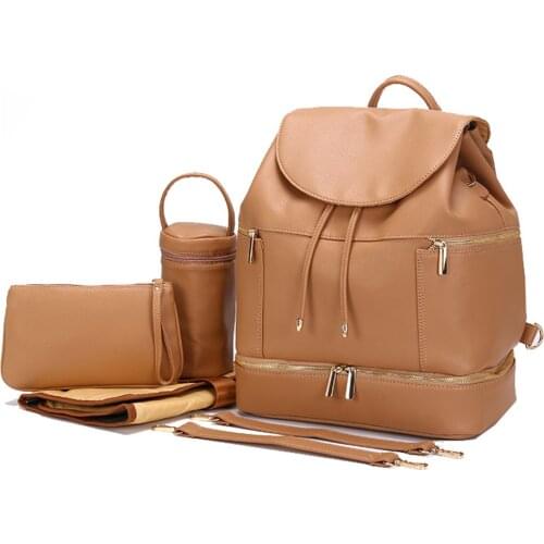 Multifunctional PU Mommy Baby Bag For Mom Double Shoulder Maternity Nappy Travel Fashion Waterproof Leather Diaper Backpack