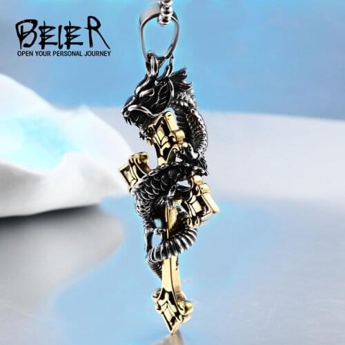 Beier 316L Stainless Steel Classic Animal Oriental Dragon Pendant Necklace Golden Cross Disc Dragon Pendant jewelry LLBP8-248P