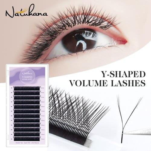 NATUHANA YY Shaped Eyelash Extensions Two Tip Lashes C/D Curl High Quality Idividual False Eyelashes Premium Mink Y Lashes