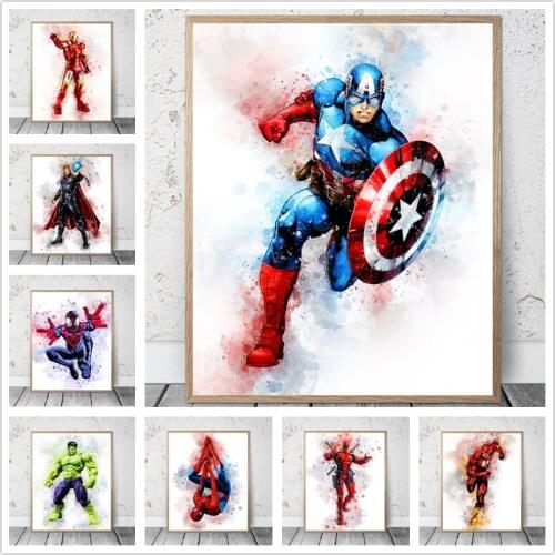 Marvel Avengers Superhero Watercolor Painting Spiderman Canvas Poster Wall Street Art Picture for Living Room Home Decor Cuadros