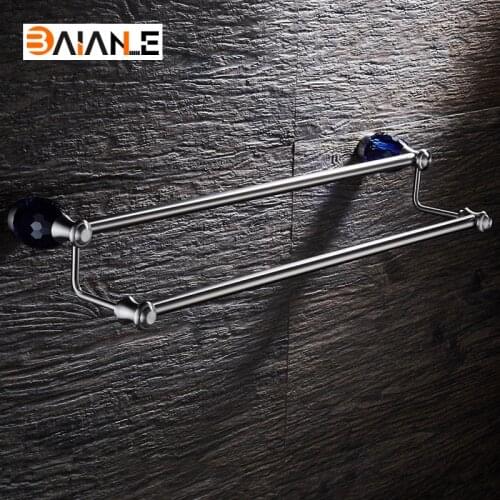 Wall-Mounted Towel Bar Stainless Steel Towel Rack Bathroom Towel Holders Double Rails Bath Storage Shelf Bathroom Accessories