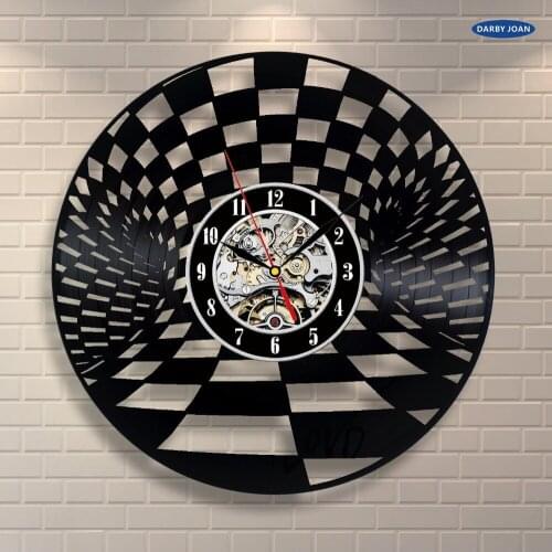 Chess board design vinyl record wall clock. Original gift for his and her. Perfect modern bedroom or living room decoration idea