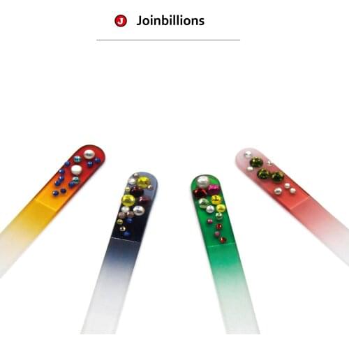 9cm Long Manicure Glass Nail File in Gradient Color and with Acrylic Rhinestone