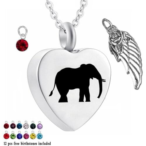 Pet Pendant 12 Piece Birthstone and wings Urn Necklace Heart Memorial Keepsake Elephant Pendant Ash Cremation Jewelry for Ashes