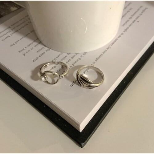 Origin Summer Unique Design Silver Color Pearl Leaves Ring Gor Women Fashion Hollow Out Metal Ring Party Gifts Ring Jewellery