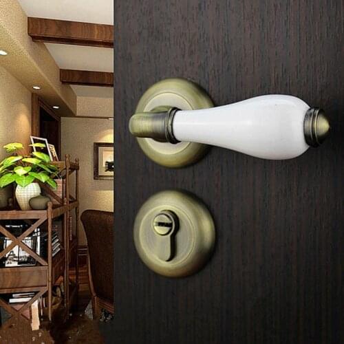 European interior split door lock bronze handle lock bathroom bedroom wooden door ceramic lock antique brass lock