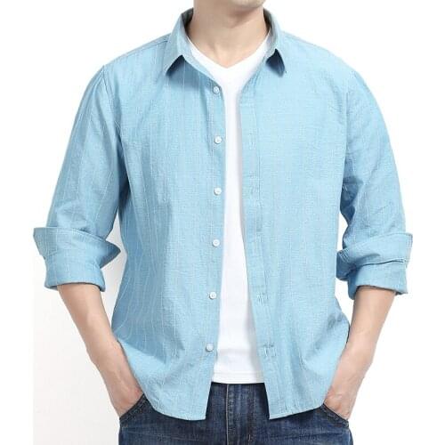 High quality Plus size 8XL 7XL 6XL 2020 new mens Youth work shirts Brand Long sleeve striped men dress shirts male shirts XL