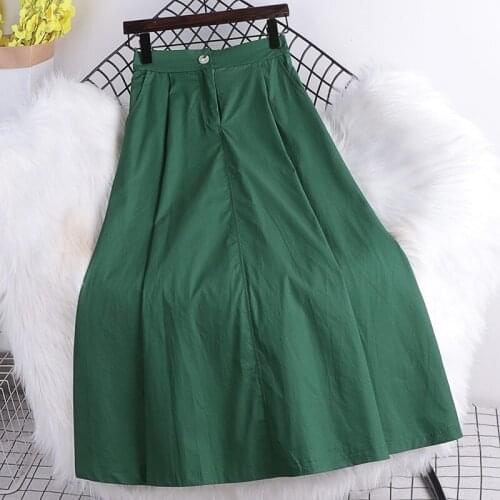 Elastic Waist Zipper Plus Size Skirt Womens Summer New Solid Color All-match Mid-length Female Loose Casual A-line Skirt aq710