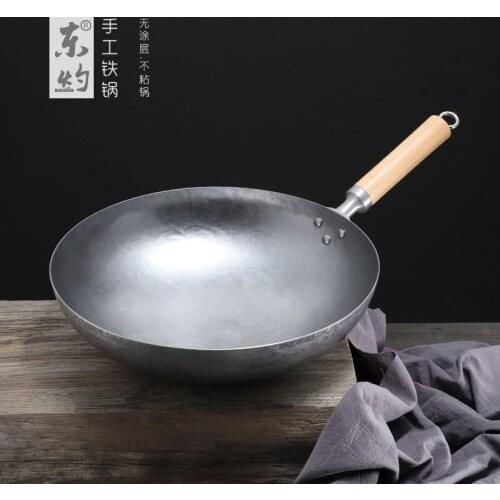 Chinese Simple Wok Cast Iron Non Stick Pan Kitchen Traditional Simple Frying Pan Panela Antiaderente Wedding Decoration EC50CG