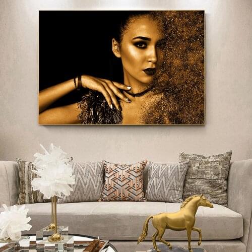 Modern Golden Figure Portrait Canvas Painting Golden Powder Yoga Sports Figure Frameless Art Poster Home Decor Art Wall