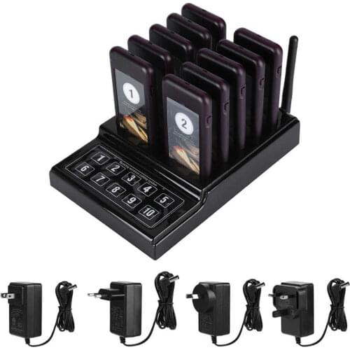 SU-68G Wireless Pager System Restaurant Queuing Calling System 10 Pager Receiver Waiter Pager Call Customer 100-240v
