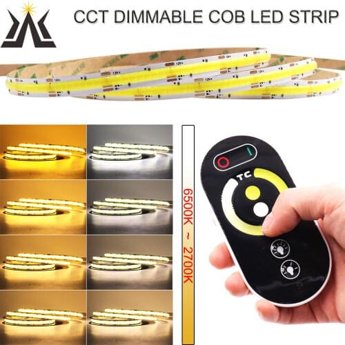 KLA-FCOB CCT LED Strip 12V 24V 2700-6500K Dimmable Flexible 90RA 576LEDs COB LED Strip Soft Bar Light Tape for House Decoration