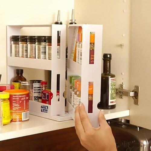 Rotating Seasoning Rack 2 Layers Modular Design Multi-Function Storage Rack Kitchen Food Spice Jar Storage Box Space Saving