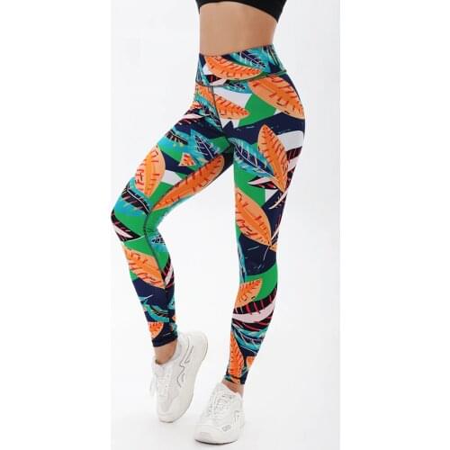 Women Leaf Stitching Leggings For Fitness High Waist Gym Legging Women Push Up Printed Workout Fitness Women Running Leggings