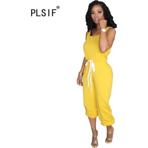 2020 new fashion simple solid colors sleeveless skinny jumpsuits high street lady fashion bodysuits casual playsuits
