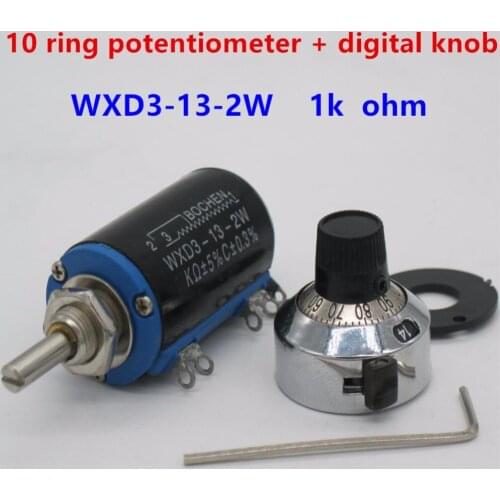 1pcs WXD3-13-2W Shaft Dia 1k ohm Rotary side Multiturn Potentiometer 10 turn potentiometer 10 ring + 1PCS Digital knob
