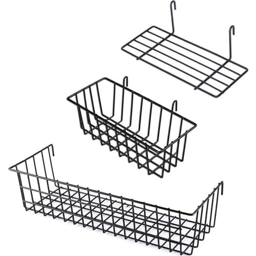 3 Pieces Hanging Basket Straight Shelf Flower Pot Display Holder for Wire Wall Grid Panel, Bread Basket Iron Rack