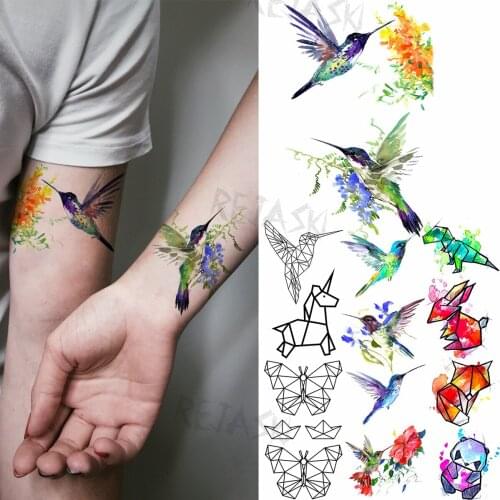 3D Little Hummingbird Fashion Temporary Tattoos For Girl Kids Geometric Butterfly Fake Tattoo Realistic Fake Animal Flower Tatoo