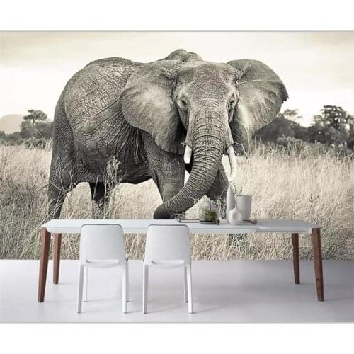Beibehang Wallpaper custom living room bedroom retro black and white atmosphere elephant grassland living room TV background