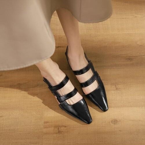 Osunlina Lady Sandals 2021 Summer White Black Genuine Leather 4.5cm Square Heels Toe Sandals Party Handmade Elegant Shoes Woman