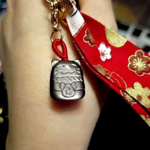 Animal Cute Car Key Chain Natural Lucky Cat Rope Necklace Mobile Phone Bag Pendant Fashion Cat Girl Keyring Car Gift Accessories