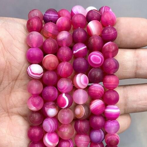 Natural Stone Matte Rose Pink Stripe Agates Round Beads for Jewelry Findings 15" Strand 4 6 8 10 12 14MM Diy Bracelet Necklace