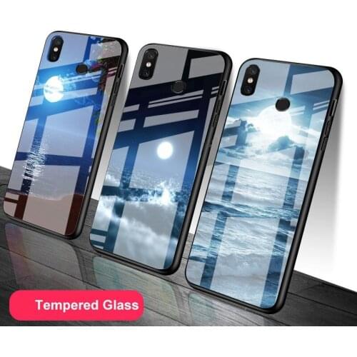 Blue sea moon Tempered Glass Phone Case For Redmi Note 5 6 7 8 9 Pro Note8T Note9S Redmi8 9 Cover Shell