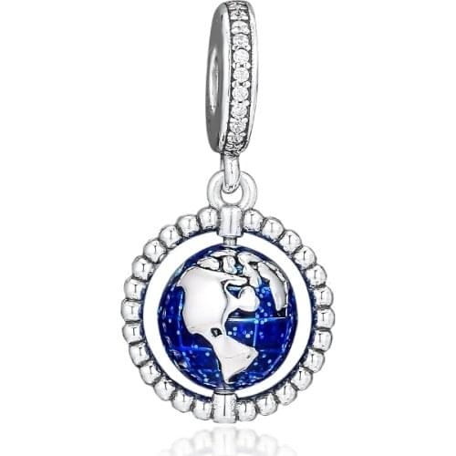 CKK Silver 925 Jewelry Spinning Globe Dangle Charm Fits Original Bracelets Sterling Silver Beads