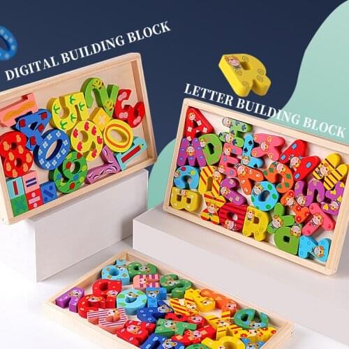 Kids Toys Digital Letter Cognition Geometric Shape Assemble Building Blocks Baby Early Educational Wooden Toy For Children