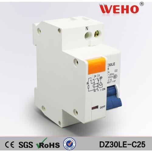 DZ30LE-C25 Rcbo 1P 25A Electric Leakage Portable Residual Protection Current Device