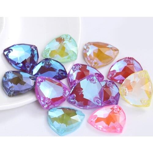 XiChuan Fat Triangle Mocha Fluorescence Flatback Glass Crystal Sew On Rhinestone For Needlework DIY Accessories Jewelry Making