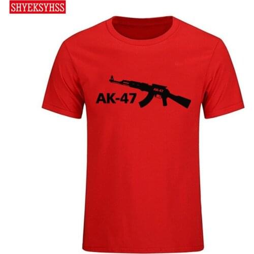 Fun Design AK47 Gun Cartoon T shirt Fashion O-Neck Cotton Tshirt Kalashnikov AK 47 Alphabet Printing Men T-shirt Streetwear tees