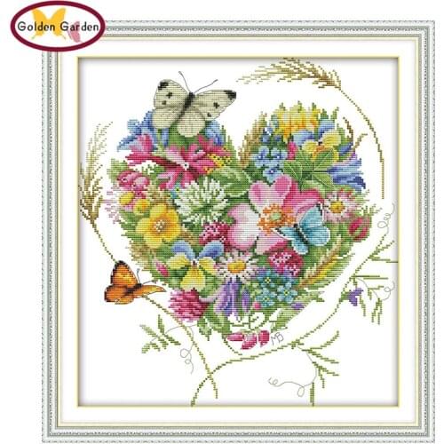 GG Butterflies Love Flowers Cross Stitch Set Handmade Craft Needlework Cross-Stitch Embroidery Kit Cross Stitch for Home Decor