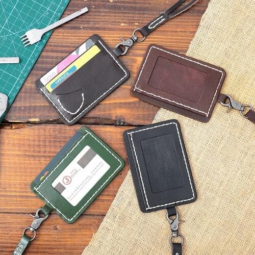 JOYIR ID Badge Holder Genuine Leather Business Card Work Pass Holder with Neck Strap Badge Cards Cover Case