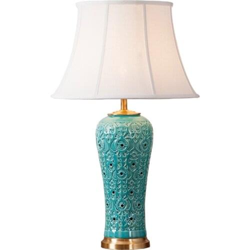 Chinese Style Blue Coffee Ceramic Table Lamp For Bed Room Bedside Living Room Foyer Study Desk Reading Night Light TD055