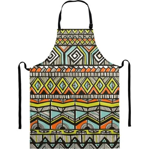 Home Cooking Kitchen Apron African Tribal Geometric Pattern Adjustable Buckle Lace Waterproof Cloth Big Pocket Apron for Woman