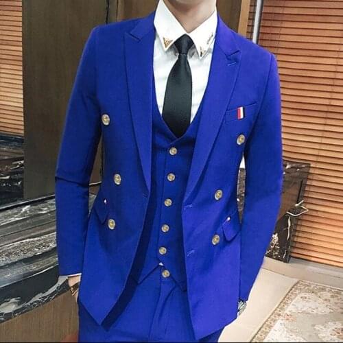 Jacket+Vest+Pants) 2021 double-breasted suit Man luxury brand mens suit suit high-quality tuxedo Men suit prom stage costume