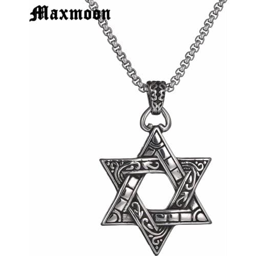 Maxmoon Jewish Magen Star Of David Pendant Necklace Men/Women Chain Stainless Steel Silver Color Vintage Israel Jewelry