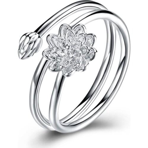 Garilina Trendy Fashion Silver Color Ring Flower Shaped Anniversary Ring R2236