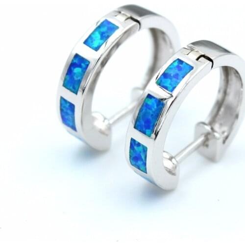 Fashion Blue Fire Opal Stone Hoop Earrings Jewelry Free Dropshipping
