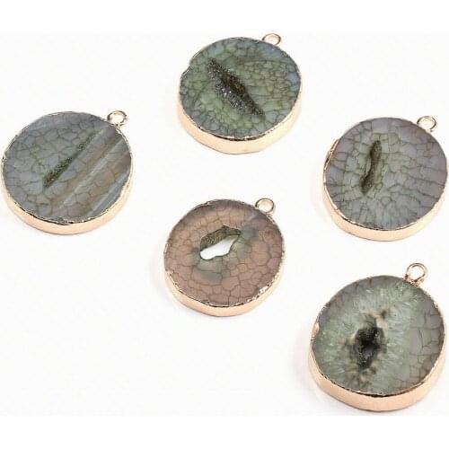 Natural Stone Fashion Geometric Shape Ore Resin Stone Pendant for DIY Jewelry Making Supplies Size 29x37mm