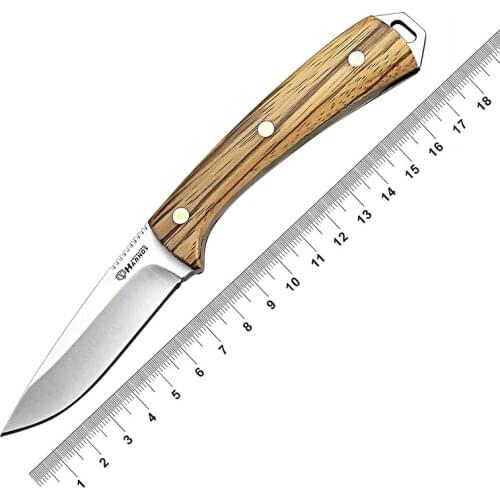 HARNDS Cheetah HK3118 Fixed Blade Knife with Zebra Wood Handle Leather Sheath Outdoor Camping Tactical Hunting Surviva EDC Tool