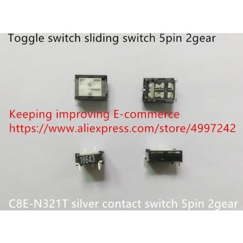 Original new 100% toggle switch sliding switch 5pin 2gear silver contact switch C8E-N321T