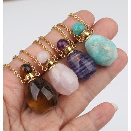 Natural Amazon Stone Perfume Bottle Pendant Necklace For Women White Howlite Gold Stainless Steel Necklace Charms DSS-269JBBE