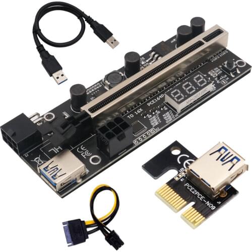 PCI-E 1X to 16X Riser Extender Graphics Card PCI Express Extension Adapter with Temperature Sensor for GPU BTC Bitcoin Mining Mi