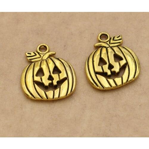 JAKONGO Antique Gold Color Pumpkin Face Charms Pendants Jewelry Findings Accessories Making Bracelet DIY 18x16mm