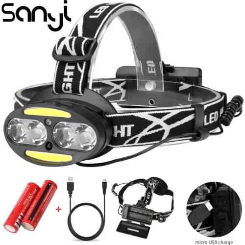SANYI Portable LED Headlamp 4 x T6 + 2 x COB + 2 x LED Super Bright RED Headlight 5 Lighting Modes by 18650 Battery