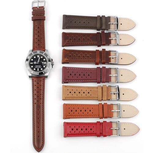 Genuine Leather Watch Strap 18mm 19mm 20mm 22mm 24mm Breathable Porous Wristband Watch Bracelet Handmade Stitching Watchbands
