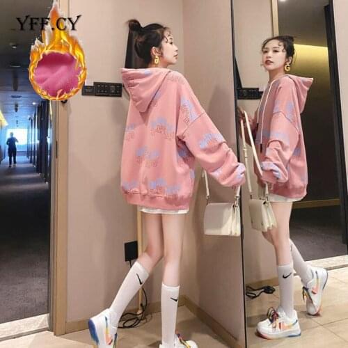 Womens fleece hoodies Letter printing sweatshirts oversized loose casual sweatshirt autumn winter clothes 2020 Korean