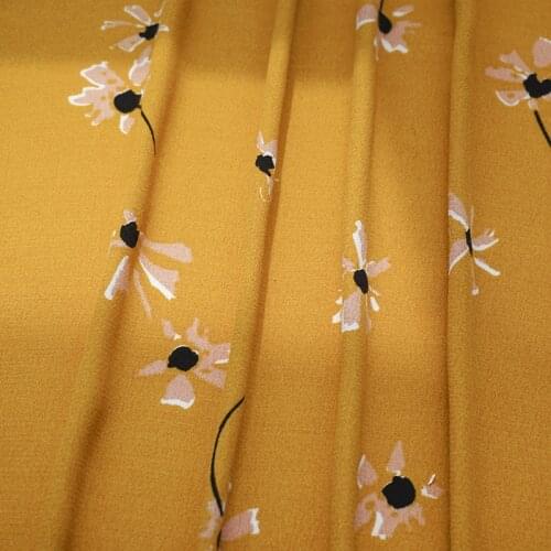 Rayon Crepe Vintage Yellow Flower Printed Fabric For Dress Camisole Garment Fabric By The Meter